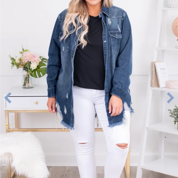 Chic Soul Distressed Denim shirt - Picture 1 of 5